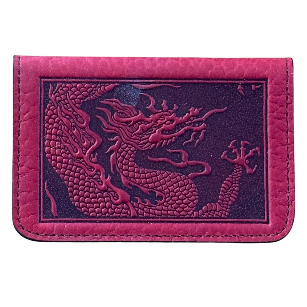 Oberon Design Dragon Embossed Leather Card Holder Red 4x2.75 Handcrafted Women